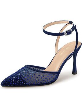 Women's Navy Blue Cienna High Heels Sexy Stiletto Pumps Closed Toe Mesh Sparkly
